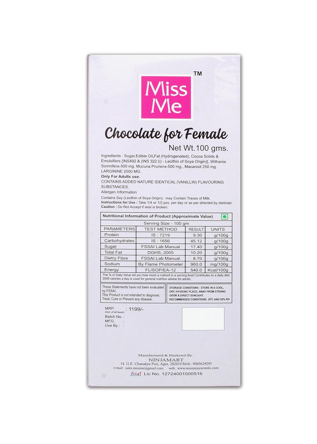 Miss Me Ayurvedic Chocolate For Female Miss Me Ayurvedic Chocolate For Female